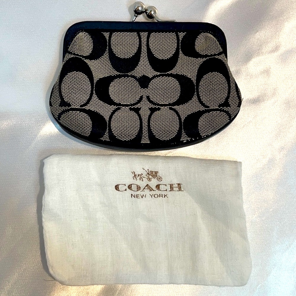 Coach Coin Purse Black & White Canvas